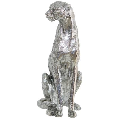 SILVER LEOPARD SITTING 38cm