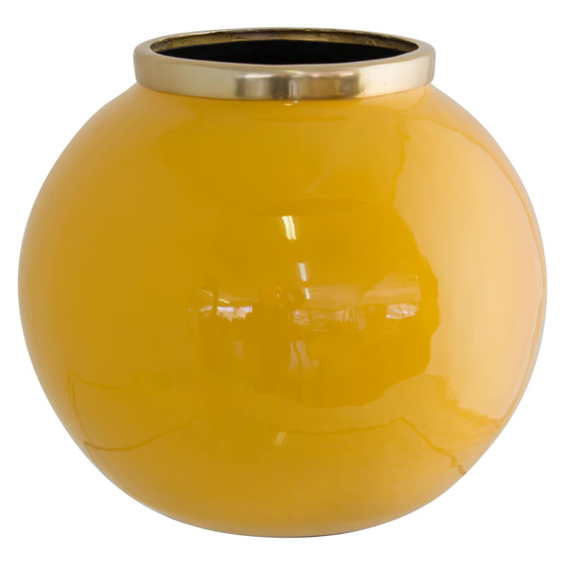 YELLOW BALL VASE GOLD RIM 29X26CM Transnatal