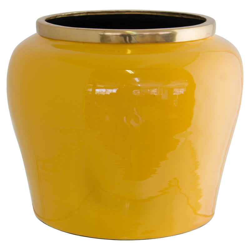 YELLOW JAR VASE GOLD RIM 31X25CM Transnatal