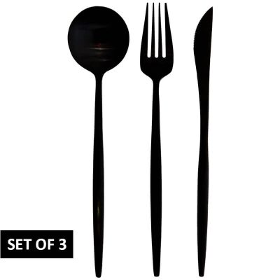 KNIFE,FORK,SPOON SET/3 BLACK PVD