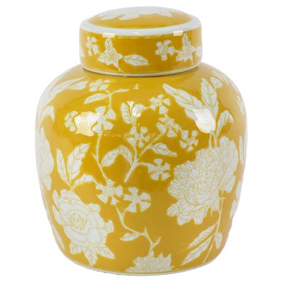 YELLOW WHITE GINGER JAR 24X21CM