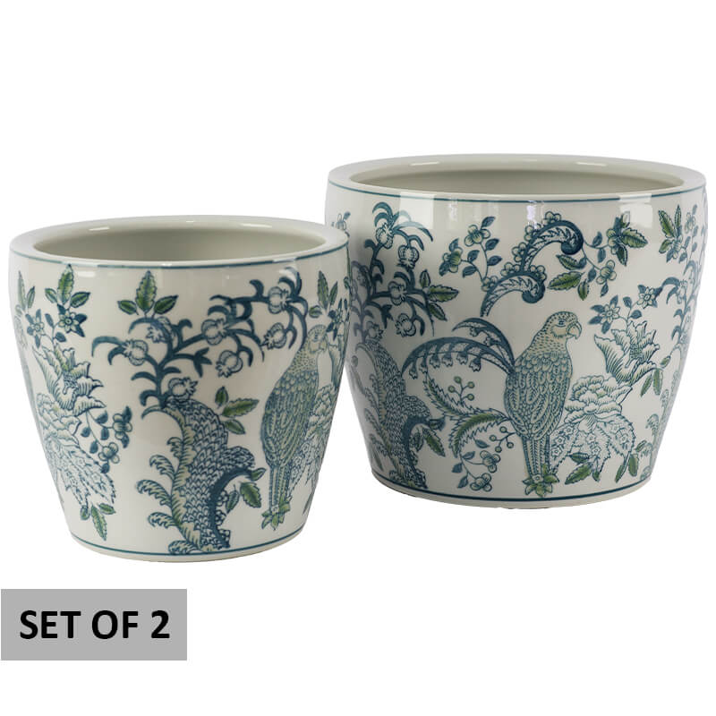 GREEN PAROKEET POT SET/2
