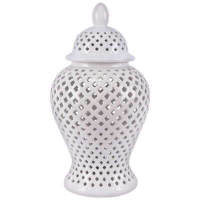 WHITE PIERCED GINGER JAR/LID 48CM