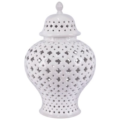 WHITE PIERCED GINGER JAR/LID 48CM