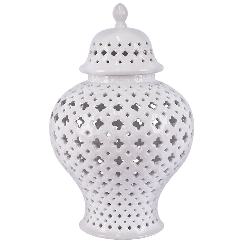 WHITE PIERCED GINGER JAR/LID 48CM