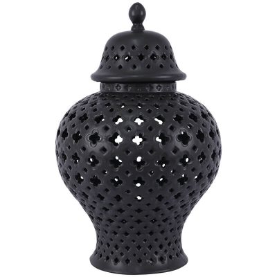 BLACK PIERCED GINGER JAR/LID 48CM