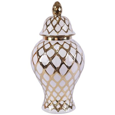 GOLD/WHITE DIAMOND GINGER JAR/LID