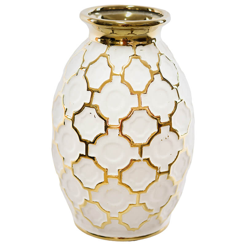 GOLD/WHITE GEO VASE 25CM