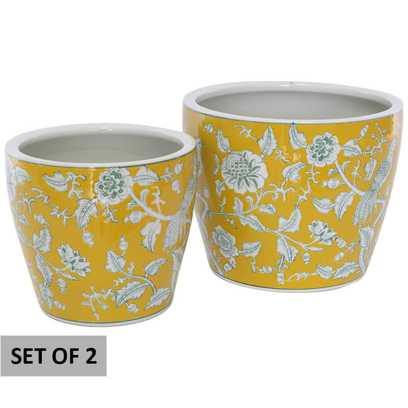 YELLOW BIRD DESIGN POT SET 21/19C