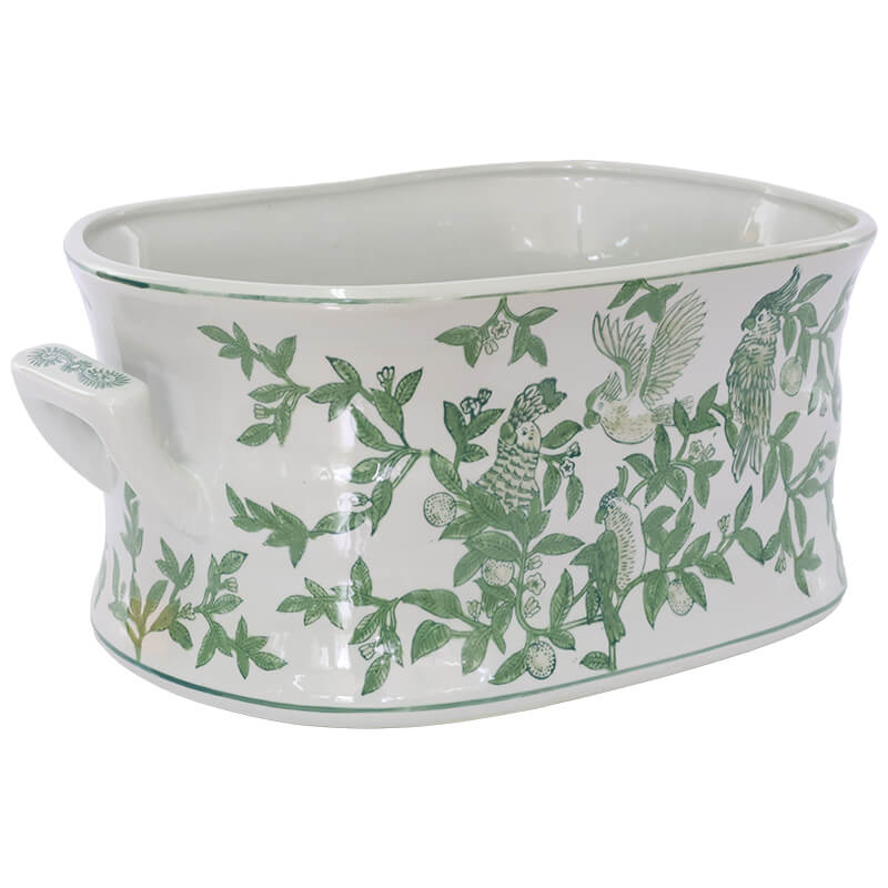 GREEN WHITE PARROT DESIGN PLANTER 49 X 31 X 21CM - Image 2
