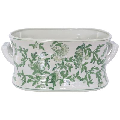 GREEN WHITE PARROT DESIGN PLANTER 49 X 31 X 21CM