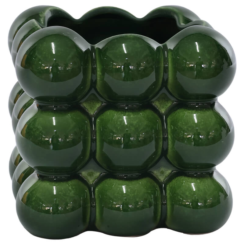 SQUARE GREEN BUBBLE VASE 13X13CM - Image 2