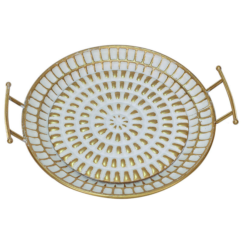 GOLD/WHITE HANDLED TRAY 48X42X9CM - Image 2