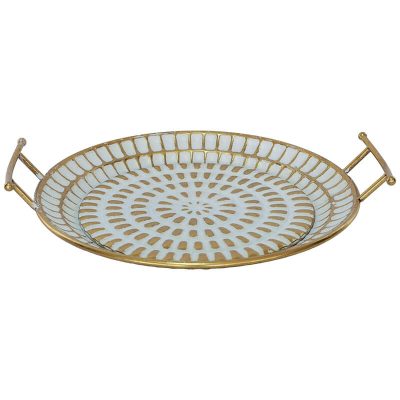 GOLD/WHITE HANDLED TRAY 48X42X9CM