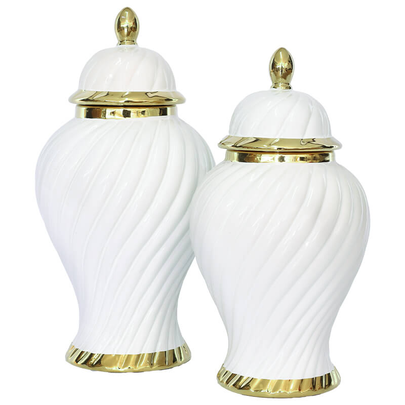 WHITE/GOLD SWIRL JAR/LID 36CM - Image 2