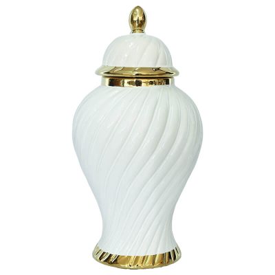WHITE/GOLD SWIRL JAR/LID 40CM