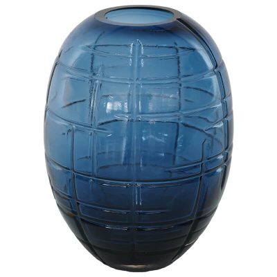 BLUE BARREL STRIPE VASE 17CM