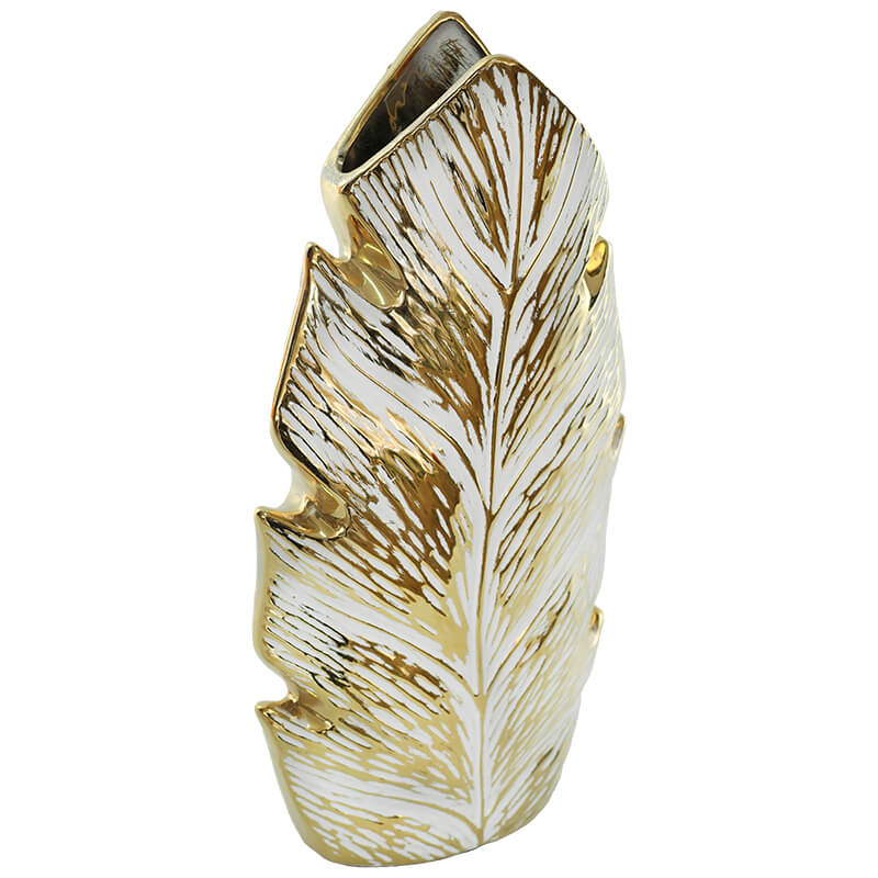 GOLD/WHITE LEAF VASE 37CM - Image 2