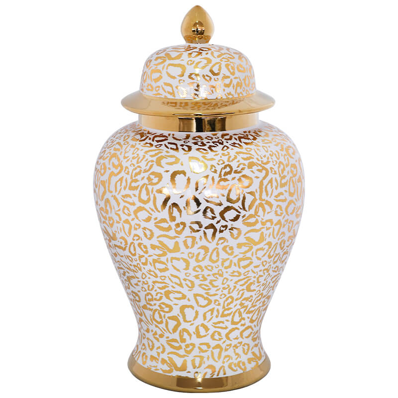 GOLD/WHITE LEOPARD PRINT JAR 40CM