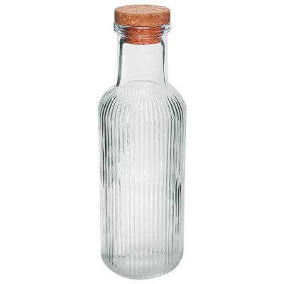 STRIPE GLASS BOTTLE/CORK 1LT 28CM