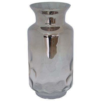 SILVER/CLEAR DIMPLE VASE 35CM