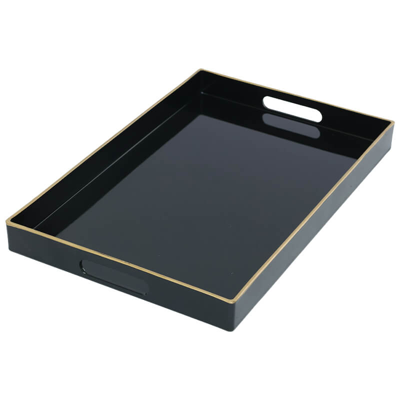 BLACK/GOLD RECT TRAY 40X26X4CM