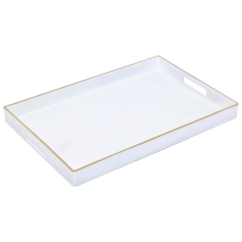 WHITE/GOLD RECT TRAY 40X26X4CM
