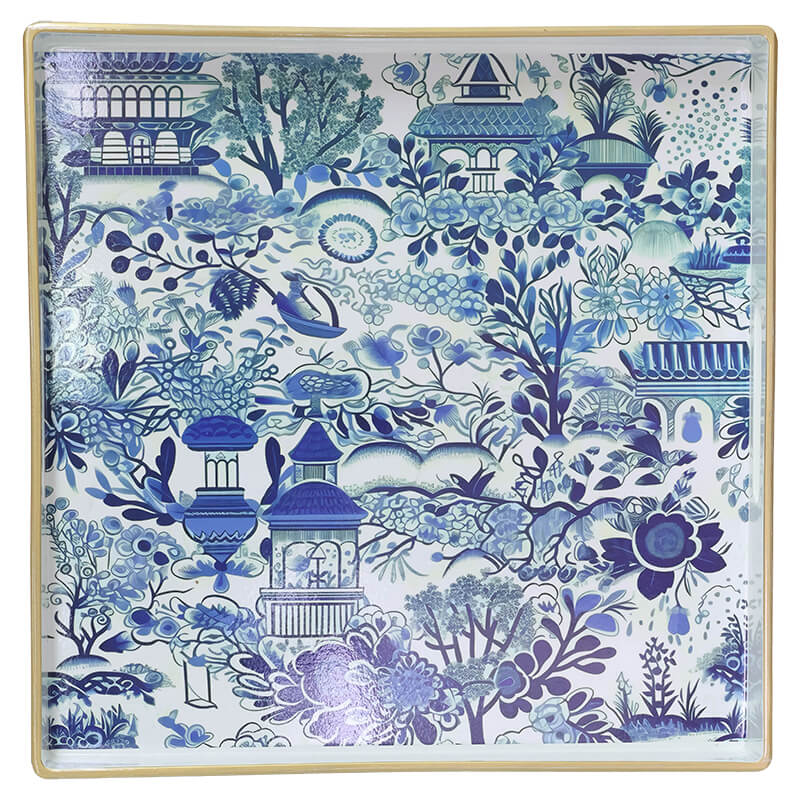 BLUE/WHITE SQ DECOR TRAY 36X36X4C - Image 3