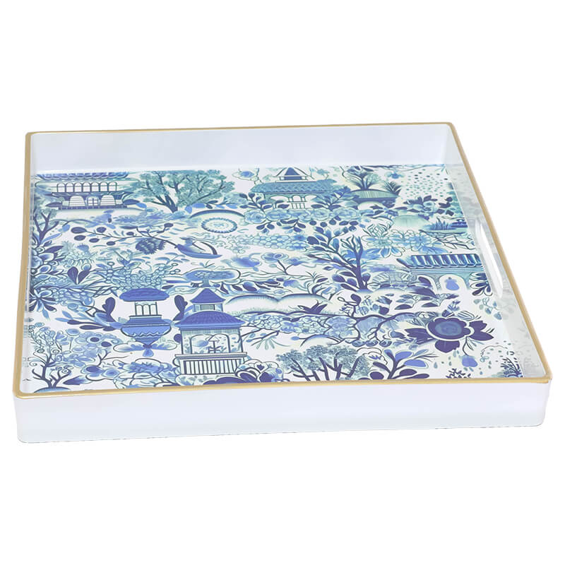 BLUE/WHITE SQ DECOR TRAY 36X36X4C - Image 2
