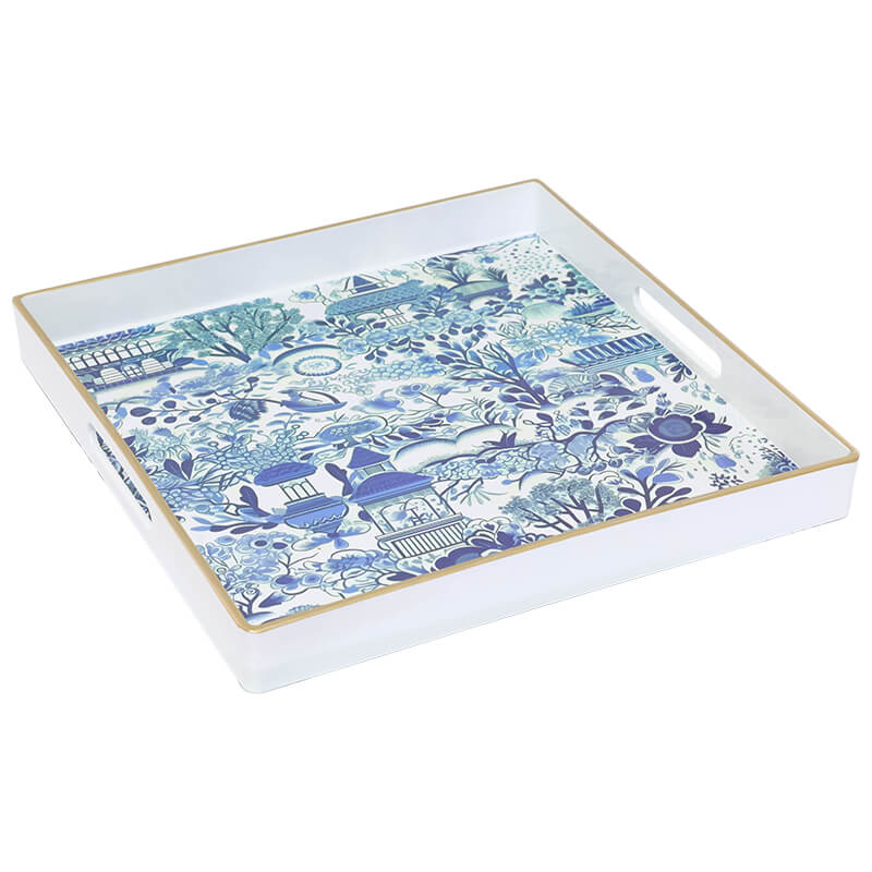 BLUE/WHITE SQ DECOR TRAY 36X36X4C