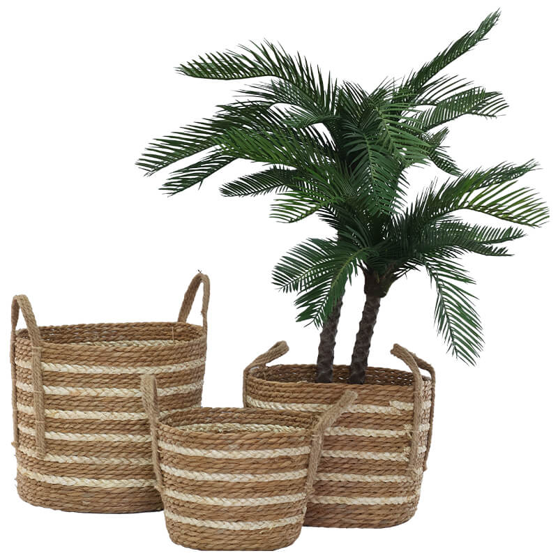 WOVEN BASKET SET/3 CREAM STRIPE - Image 2