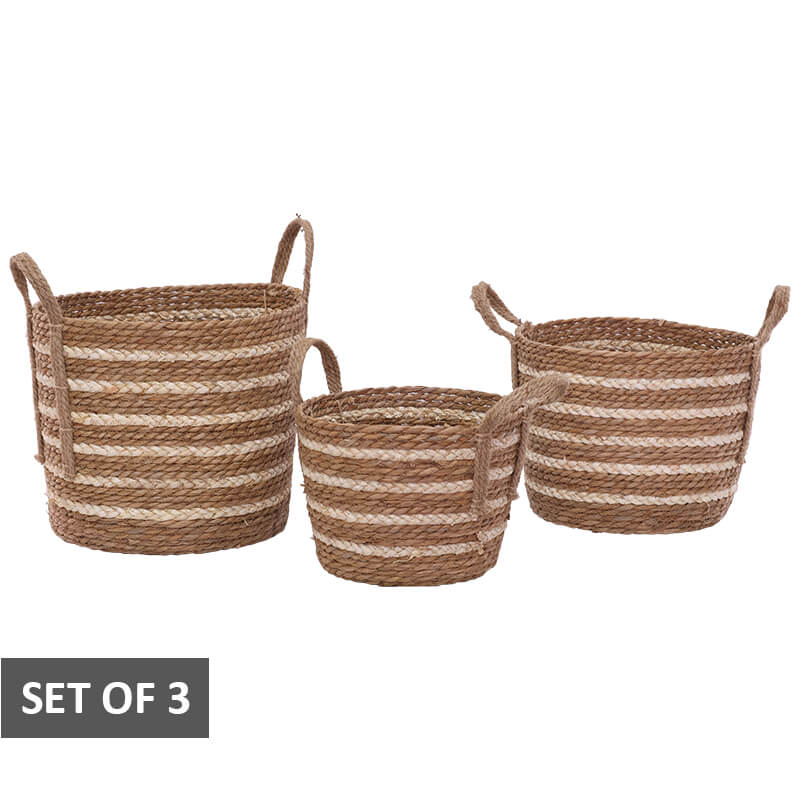 WOVEN BASKET SET/3 CREAM STRIPE