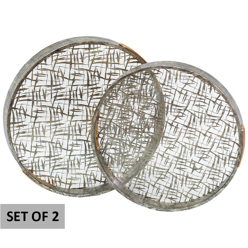 GOLD ETCH TRAY SET/2 36/32CM
