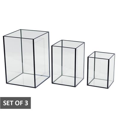 BLACK SQ CANDLE HOLDER SET/3