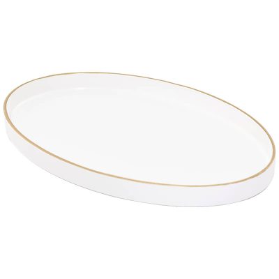 OVAL WHITE TRAY GOLD TRIM 28X17CM