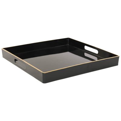 SQ BLACK TRAY GOLD TRIM 36X36CM