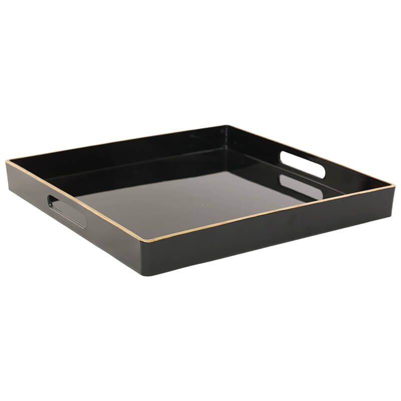 SQ BLACK TRAY GOLD TRIM 36X36CM