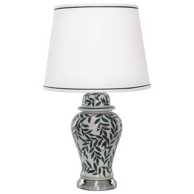 GREEN LEAF JAR LAMP/WHITE SHADE 70cm