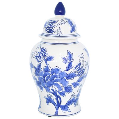WHITE/COBALT BLUE JAR/LID 46CM