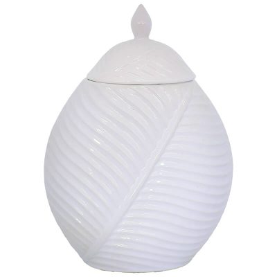 WHITE LEAF JAR/LID 38CM
