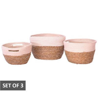 WOVEN DECOR BASKET SET/3 WHITE