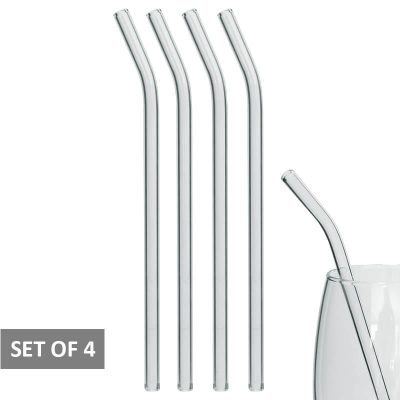 CLEAR GLASS STRAWS SET/4