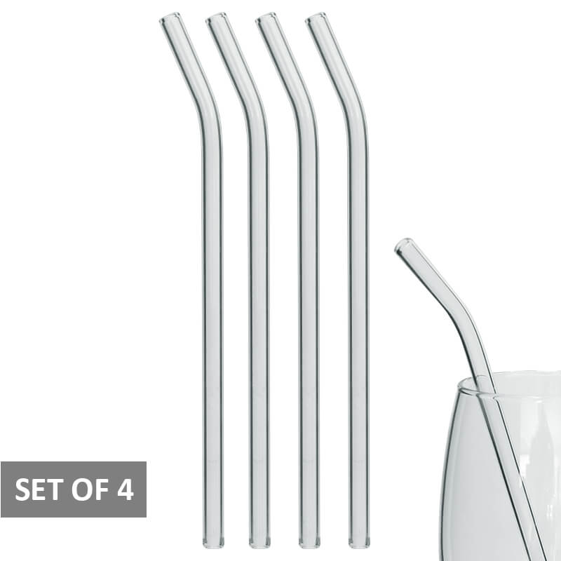 CLEAR GLASS STRAWS SET/4