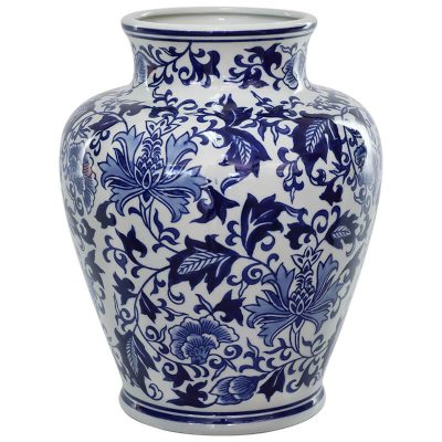BLUE WHITE LEAF VASE 29CM