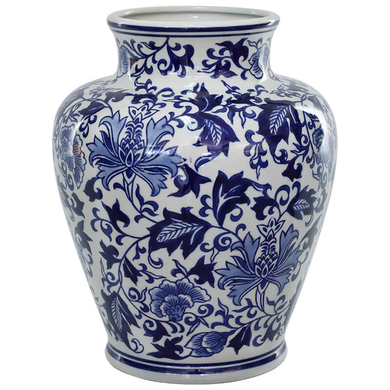 BLUE WHITE LEAF VASE 29CM