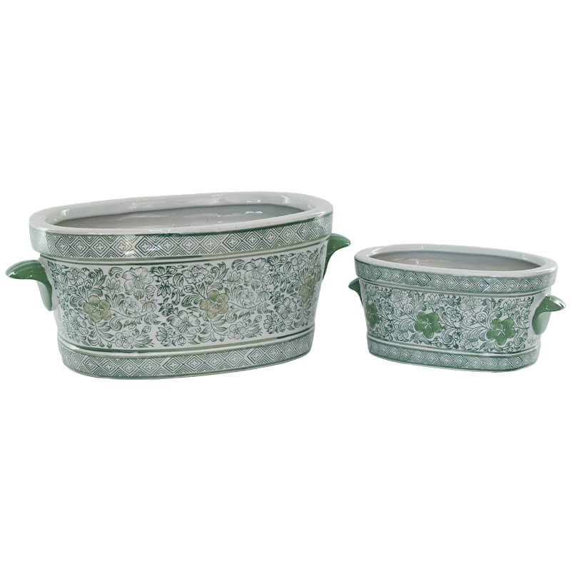 GREEN WHITE HIBISCUS PLANTER - Image 2