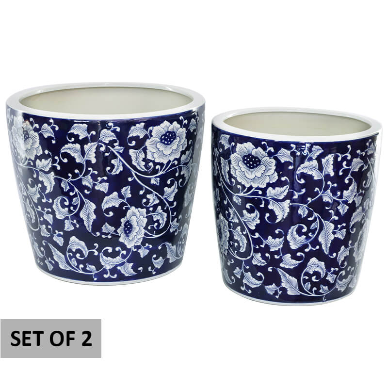 BLUE WHITE PANSY PLANTER SET/2