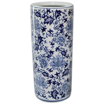 BLUE WHITE LEAF VASE/UMBRELLA STAND 46CM