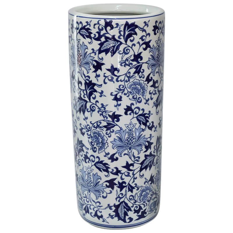 BLUE WHITE LEAF VASE/UMBRELLA STAND 46CM