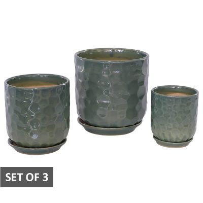 GREEN SCULPT POT SET/3 18CM